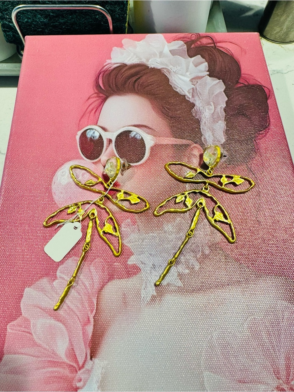 Gold Dragonfly Drop Earrings